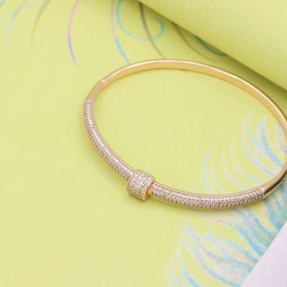 Rose Gold Bangle Bracelet with Sparkling Cubic Zirconia Accents, XPBL0553 - Picture 2 of 12